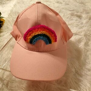 A pink hat with punch needle 🌈 rainbow NWT